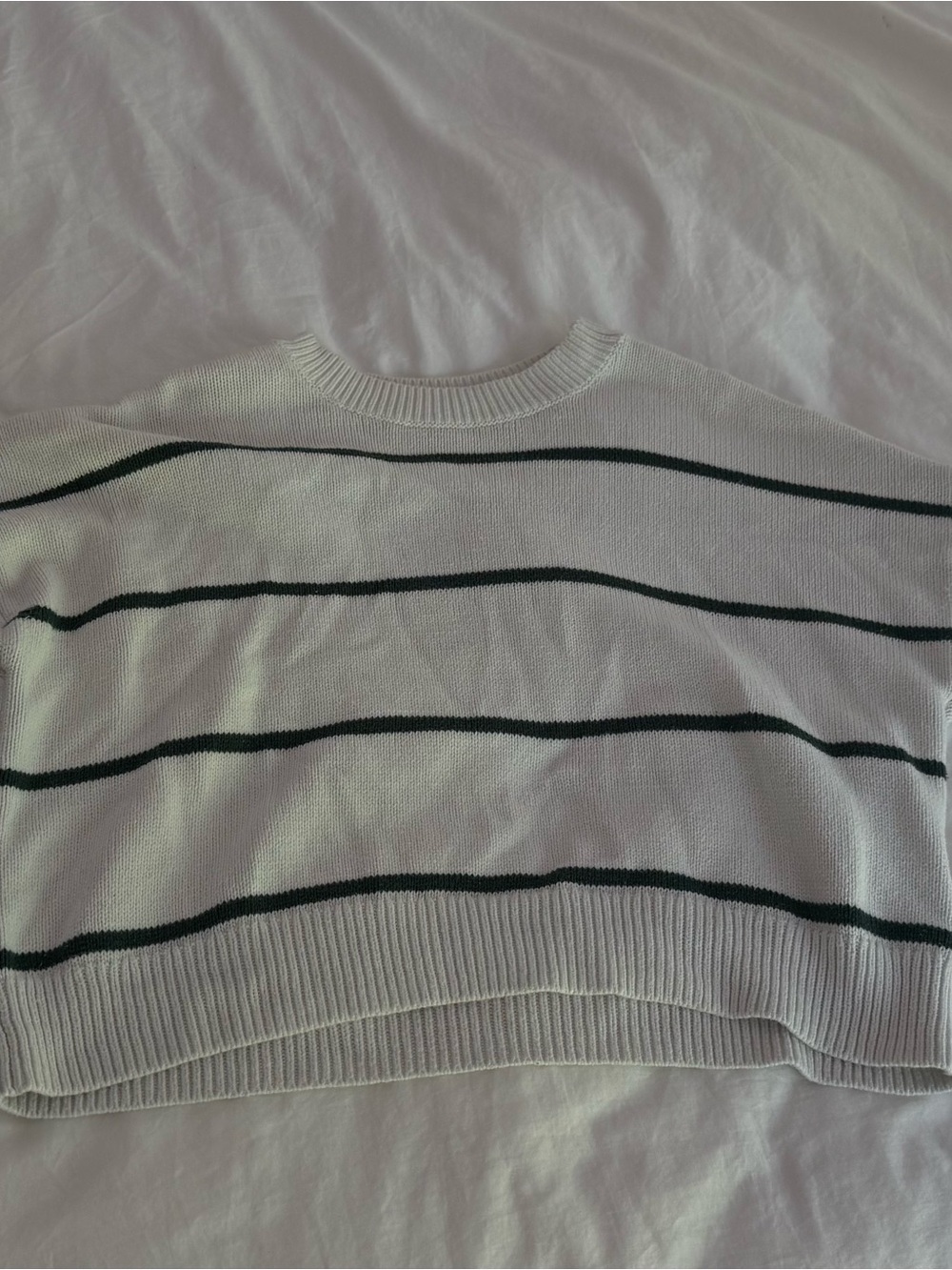 Hollister White Crewneck Sweater with Black Stripes